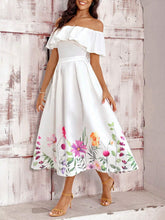 Off Shoulder Short Sleeve Vacation T-Shirt And Printed Floral Vacation Skirt Set